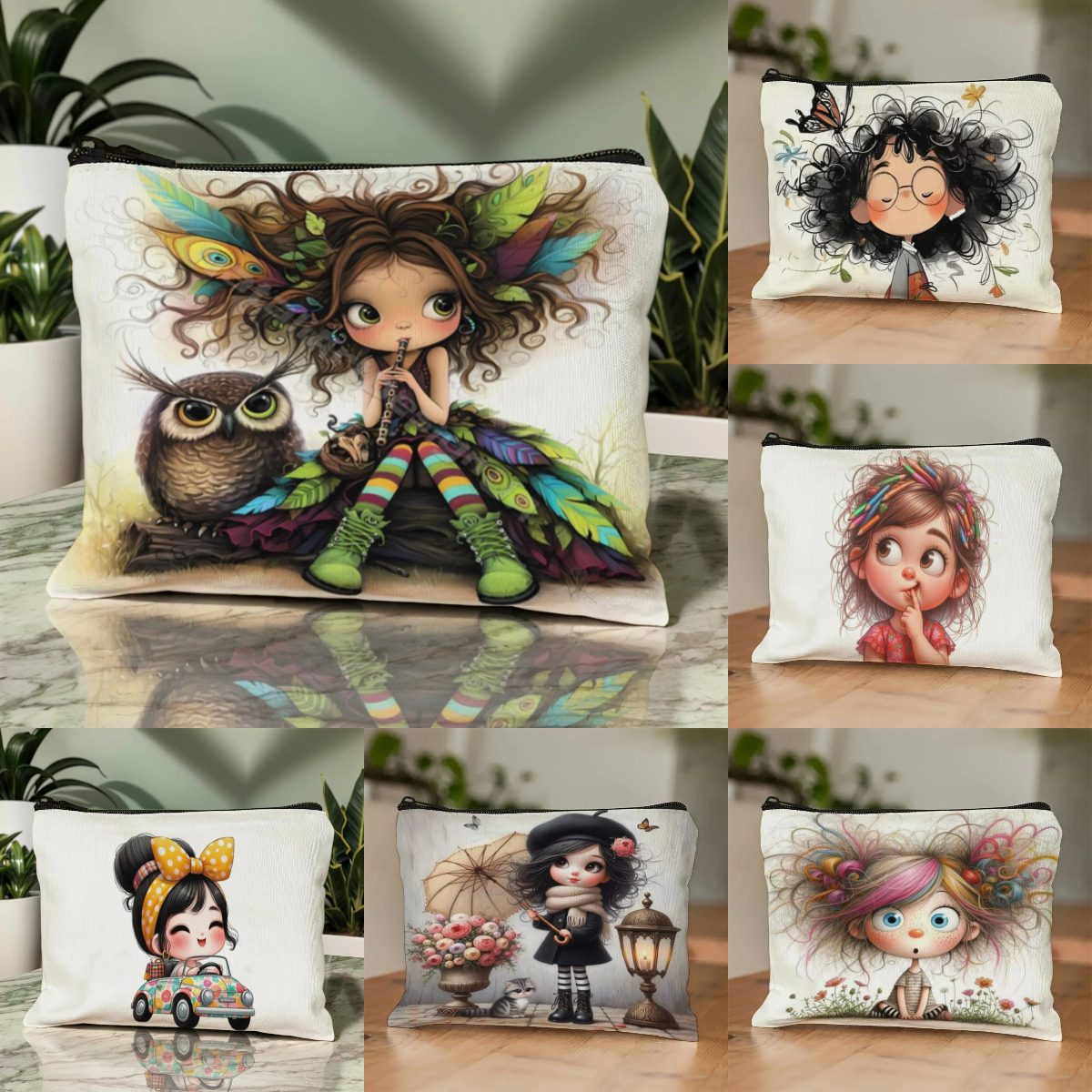 Travel Accessories Organizer Case - Cartoon Girl Makeup Bag Zippered Toiletry